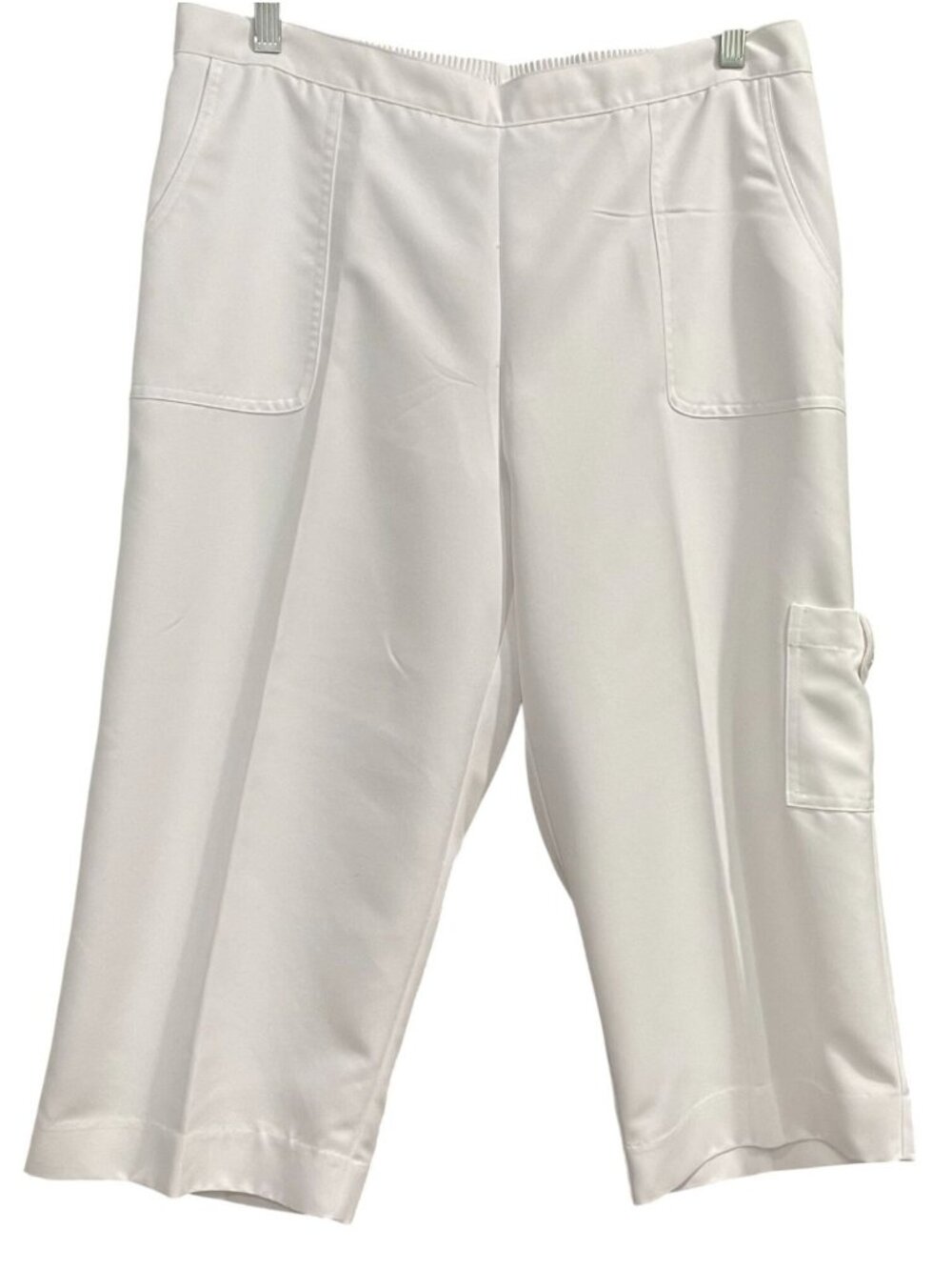 Alfred Dunner Crop Cargo Capri Pants 14P White Preppy Casual Minimalist Coastal